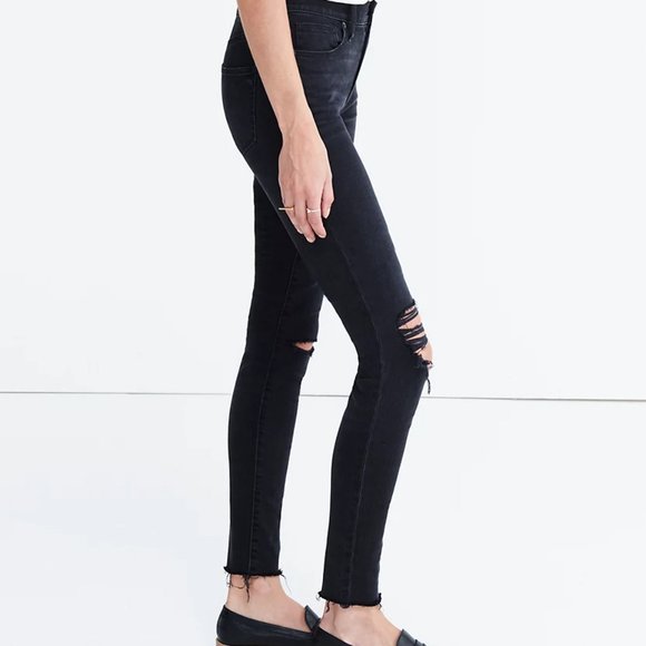 Black Madewell Distressed High-Rise Skinny Jeans Raw Hem - Picture 3 of 9
